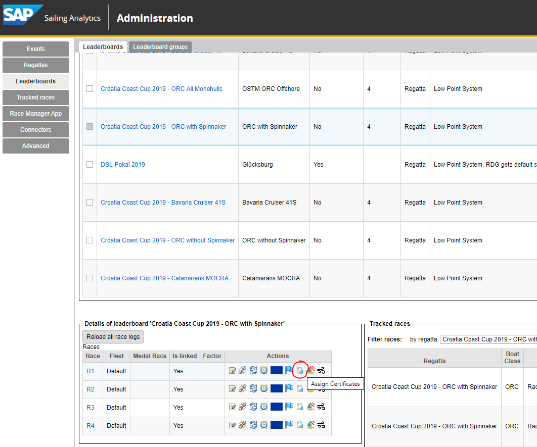 Certificates Dialog from Leaderboard Races